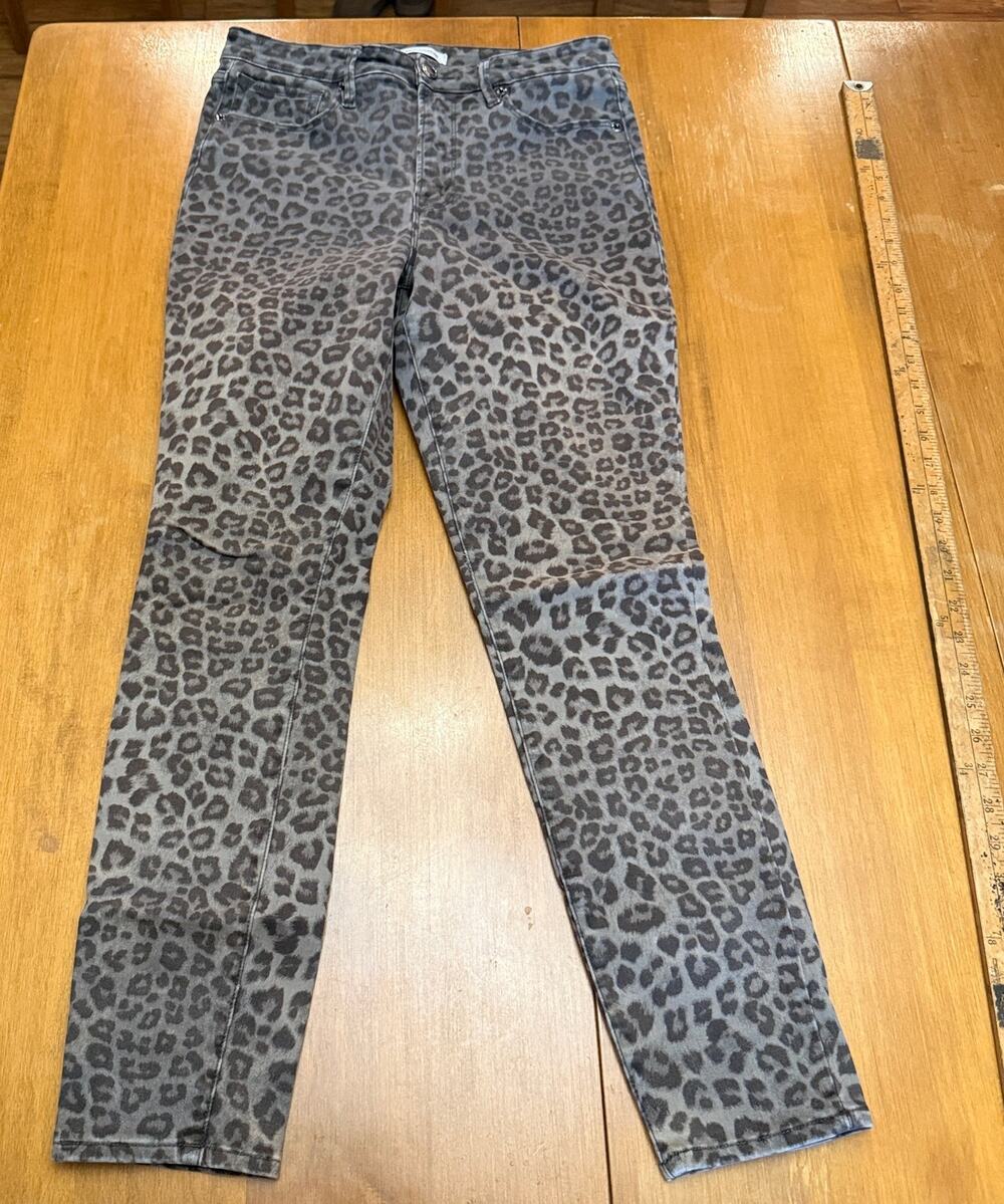 Good American Good Legs Gray Leopard Print Skinny Jeans rock-n-roll grunge 10/30